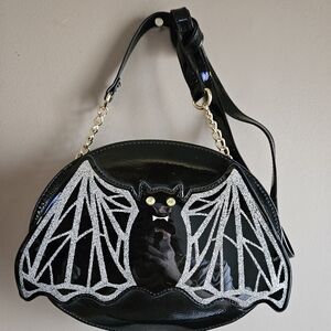 Betsey Johnson Black Bat Wing Patent Crossbody Bag